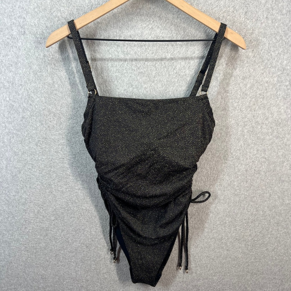 Seafolly Australia Womens 6 Metallic Gold Black Ruched One Piece Swimsuit 6 US